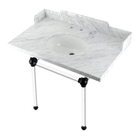 Kingston Brass 36 Carrara Marble Console Sink with Acrylic Legs, Marble WhiteMatte Black LMS3630MA0